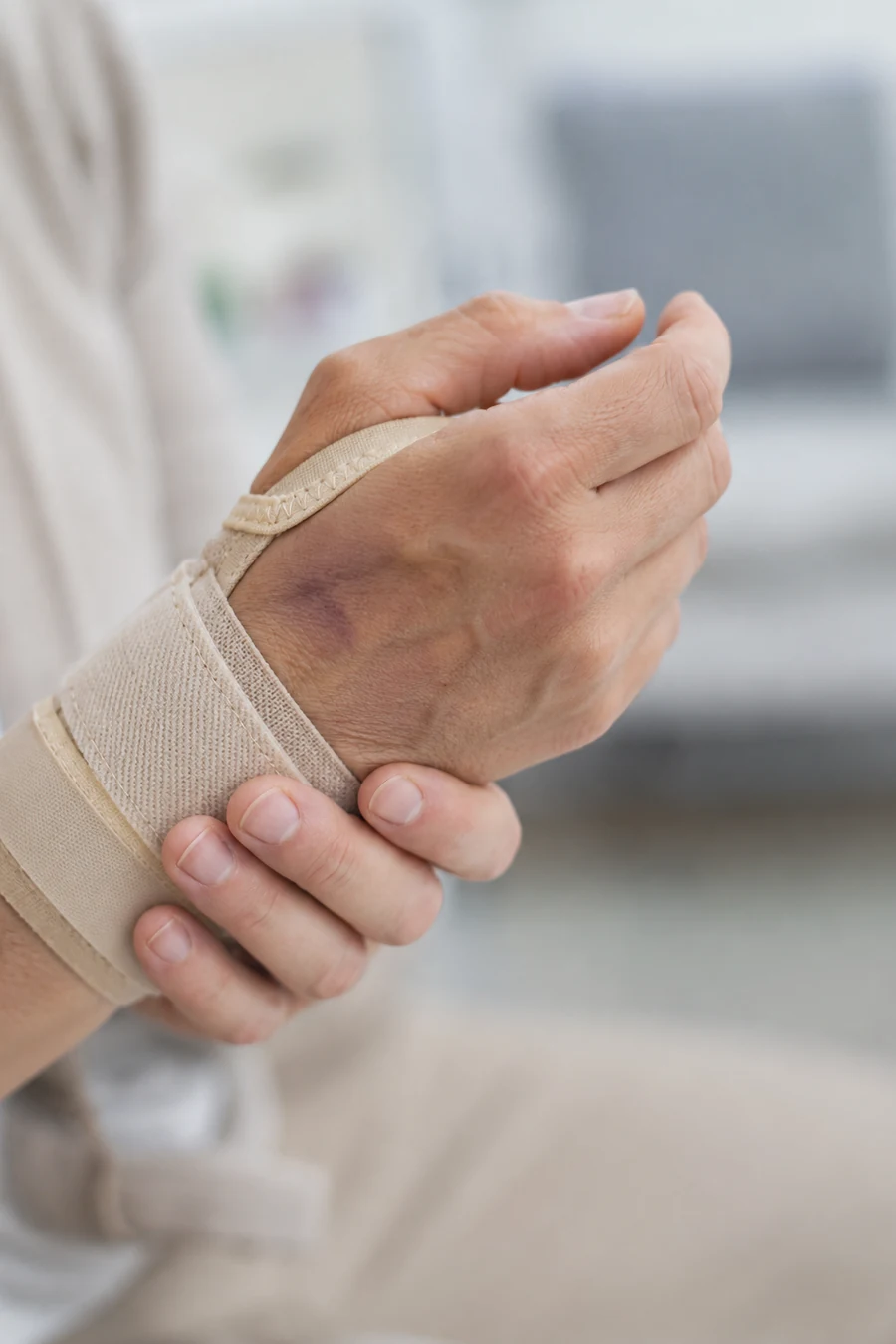 Patient supporting an injured wrist