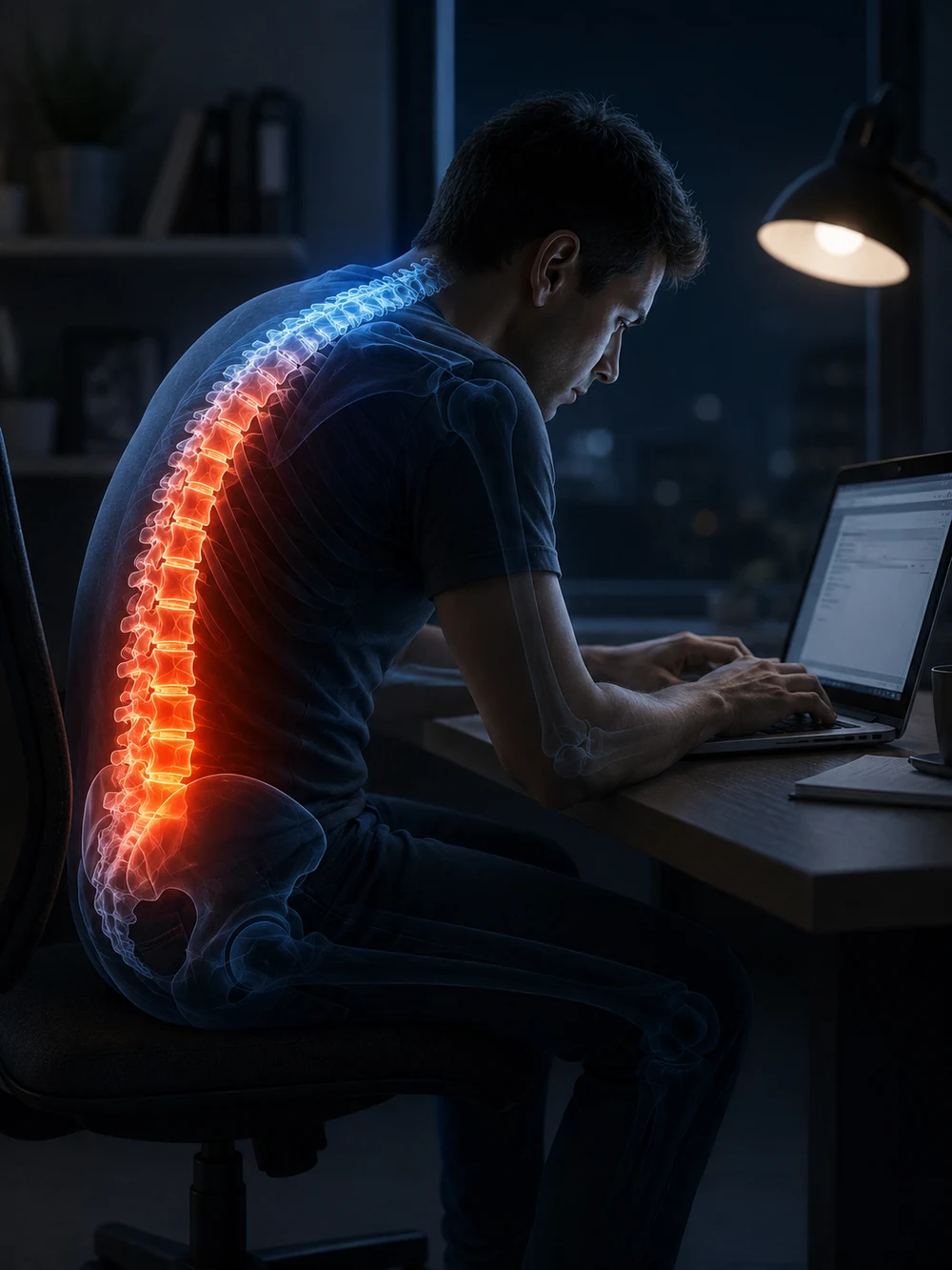 Person working at a laptop with musculoskeletal discomfort